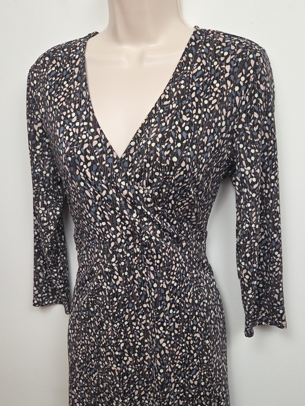 Sigrid Olsen Black Abstract Spot Wrap Dress Business Casual Office Career Medium